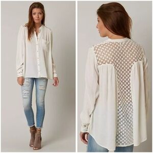 Free People Best Blouse ivory button down shirt lace back XS
